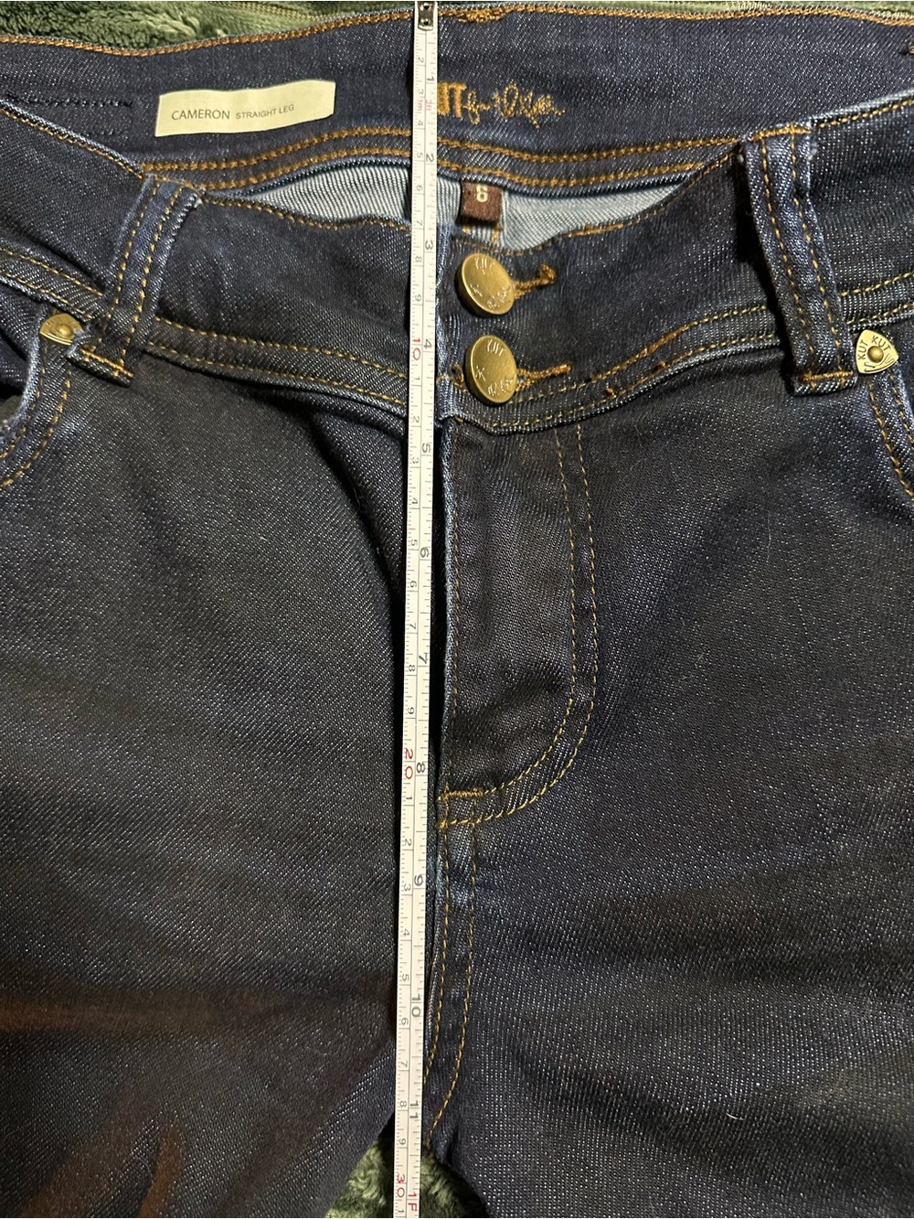 Kut from the Kloth Dark Blue Cropped Jeans with Red Cuff - Picture 9 of 10